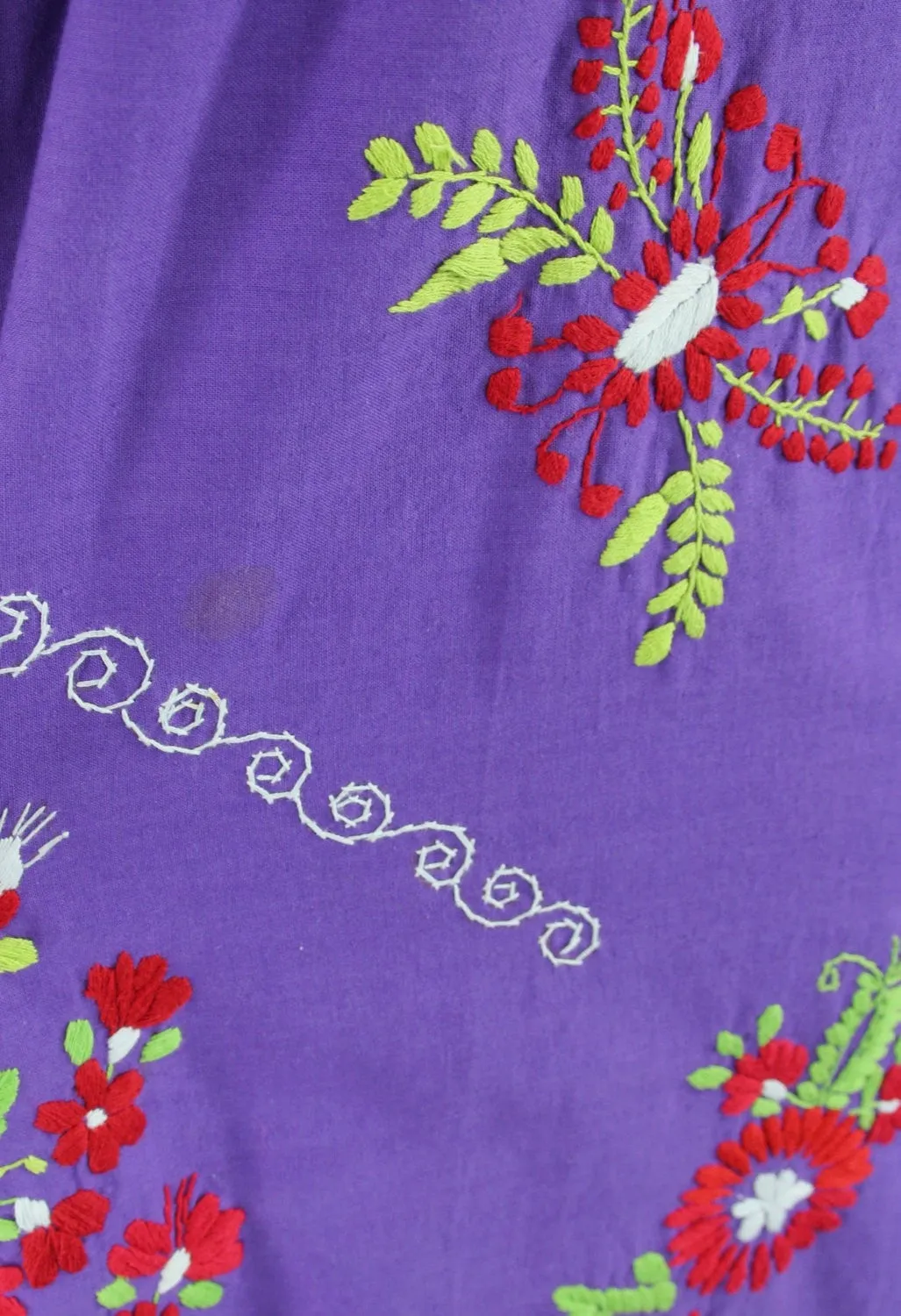 1970s Vintage Purple Mexican Oaxacan Embroidered Huipil Caftan Dress