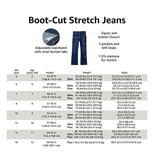 Amazon Essentials Girls' Slim Boot-Cut Stretch Jeans, Washed Blue, 10