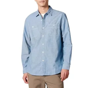 Amazon Essentials Men's Regular-Fit Long-Sleeve Chambray Shirt, Blue, X-Small