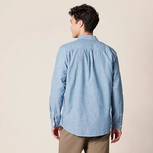 Amazon Essentials Men's Regular-Fit Long-Sleeve Chambray Shirt, Blue, X-Small