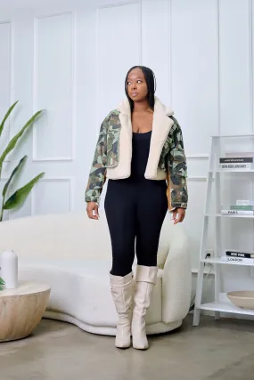 Anjola Sherpa Fleeced Oversized Camouflage Jacket