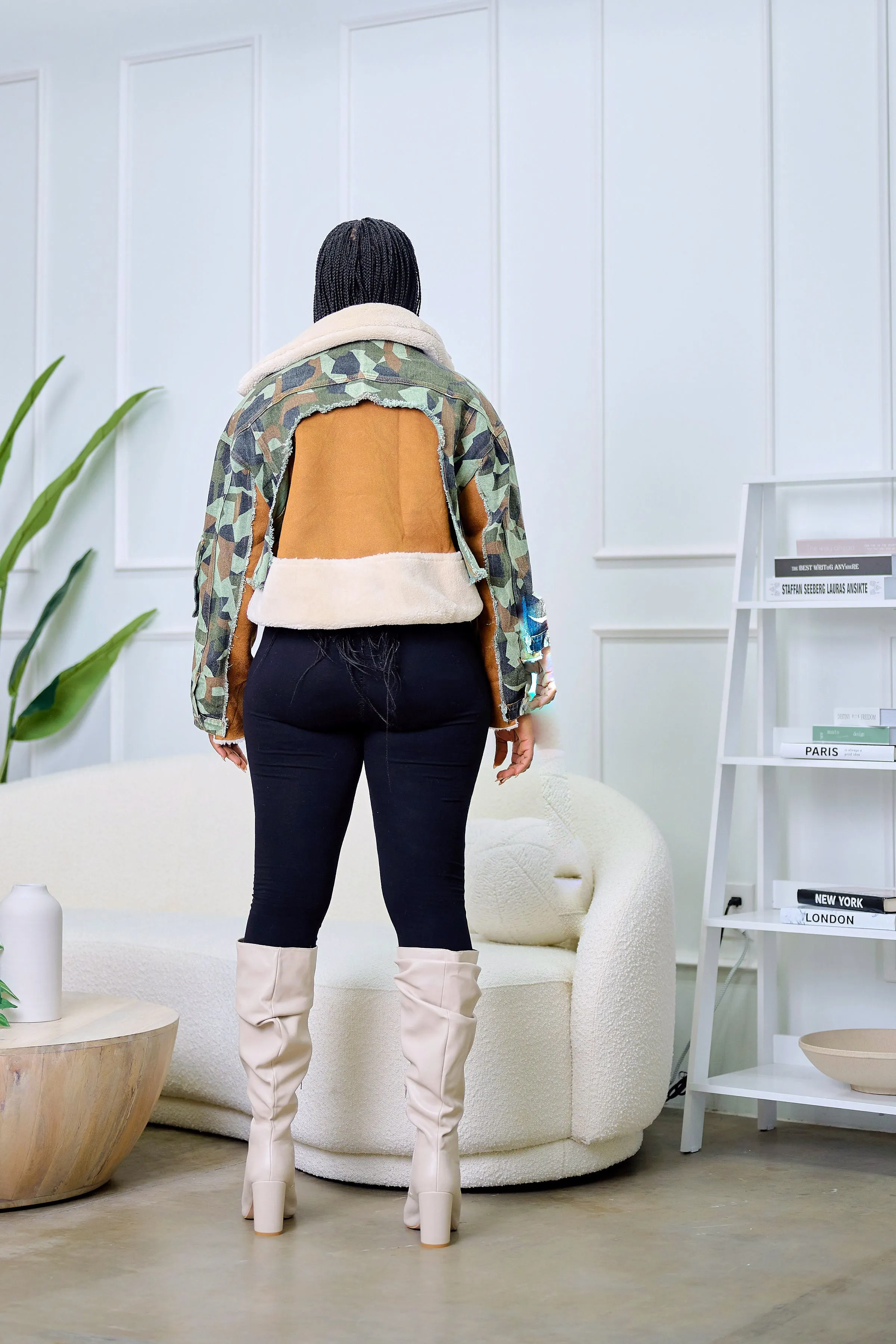 Anjola Sherpa Fleeced Oversized Camouflage Jacket