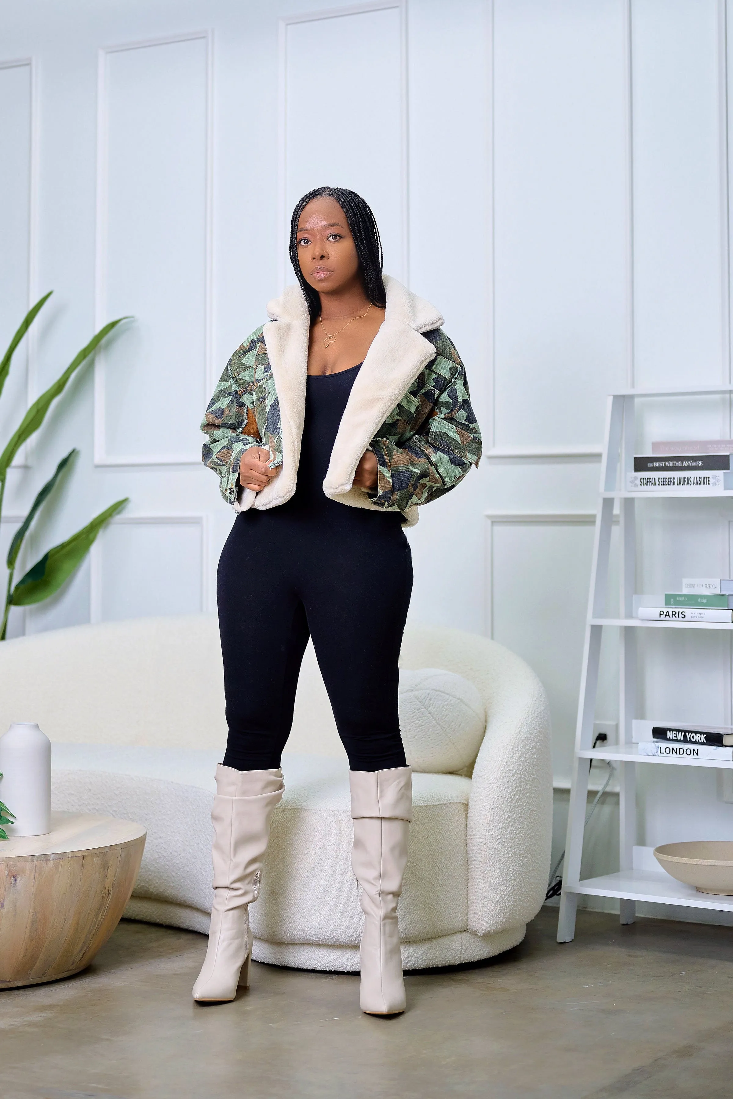 Anjola Sherpa Fleeced Oversized Camouflage Jacket