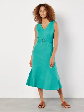 Apricot Linen Blend Belted Midi Dress