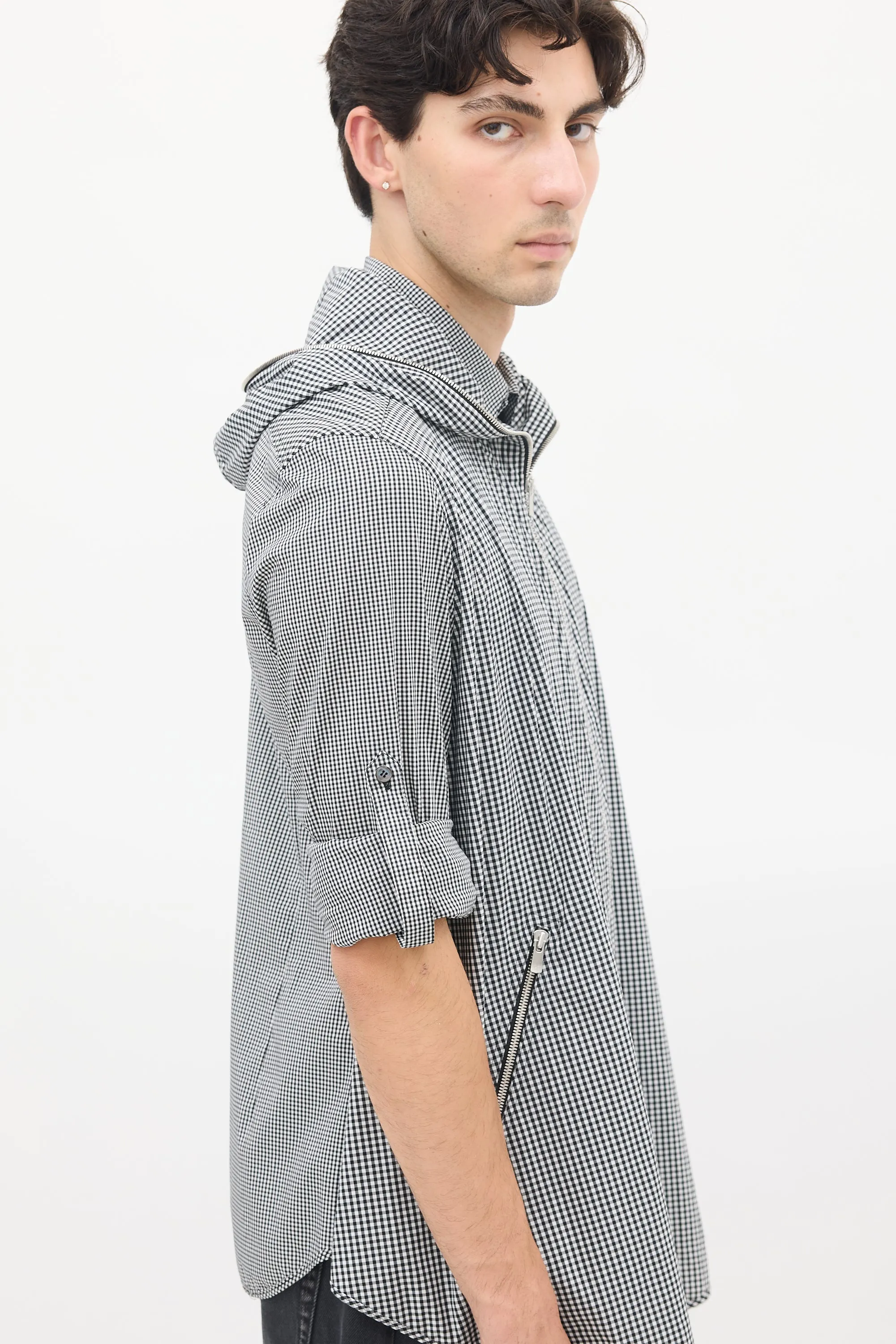 Black & White Cotton Gingham Layered Shirt Jacket