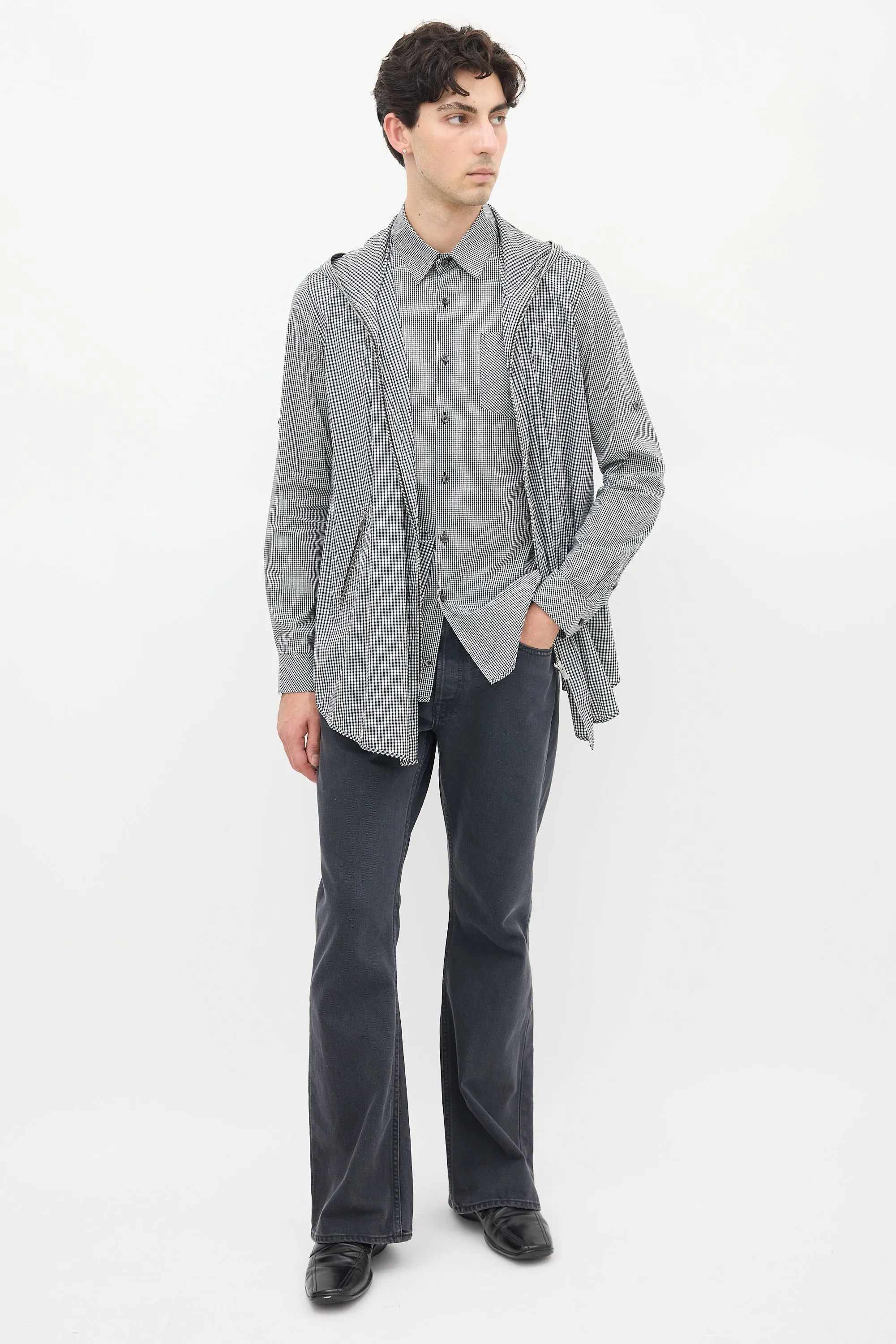Black & White Cotton Gingham Layered Shirt Jacket