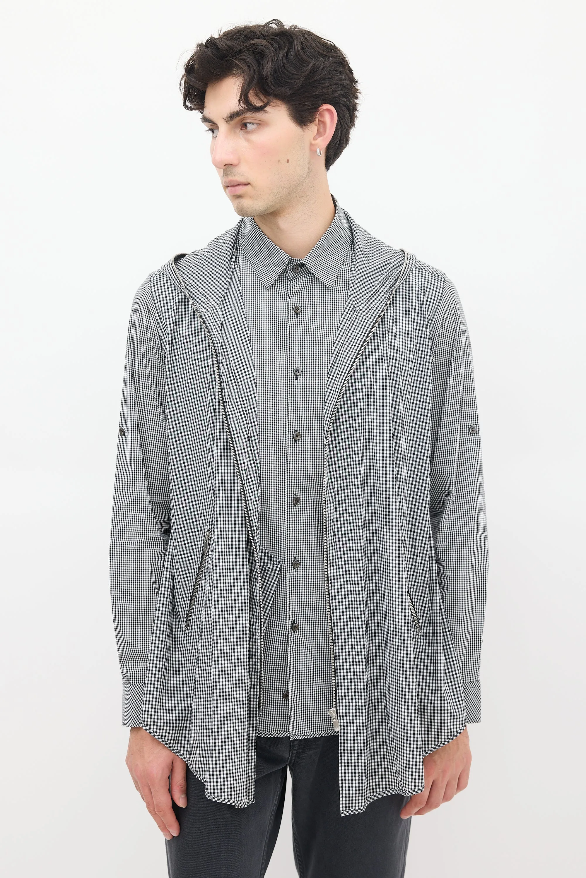 Black & White Cotton Gingham Layered Shirt Jacket