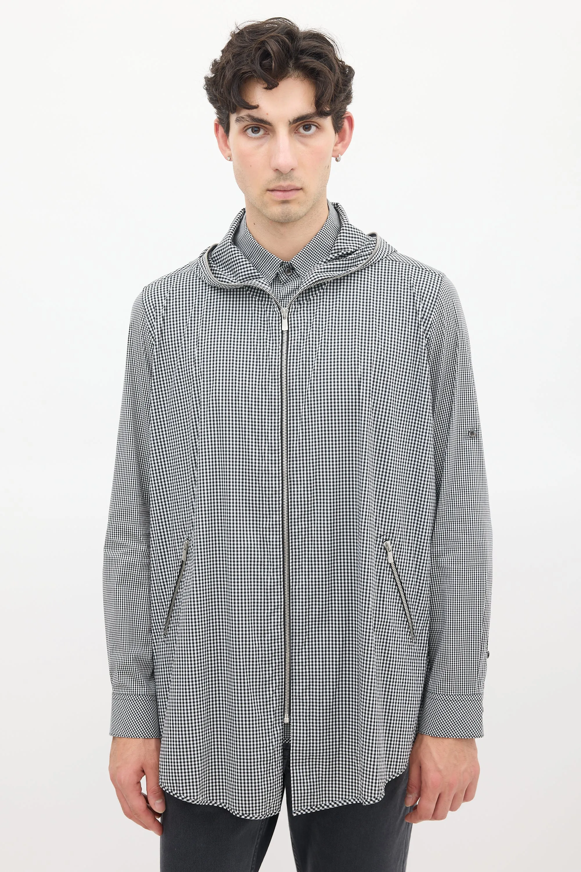 Black & White Cotton Gingham Layered Shirt Jacket
