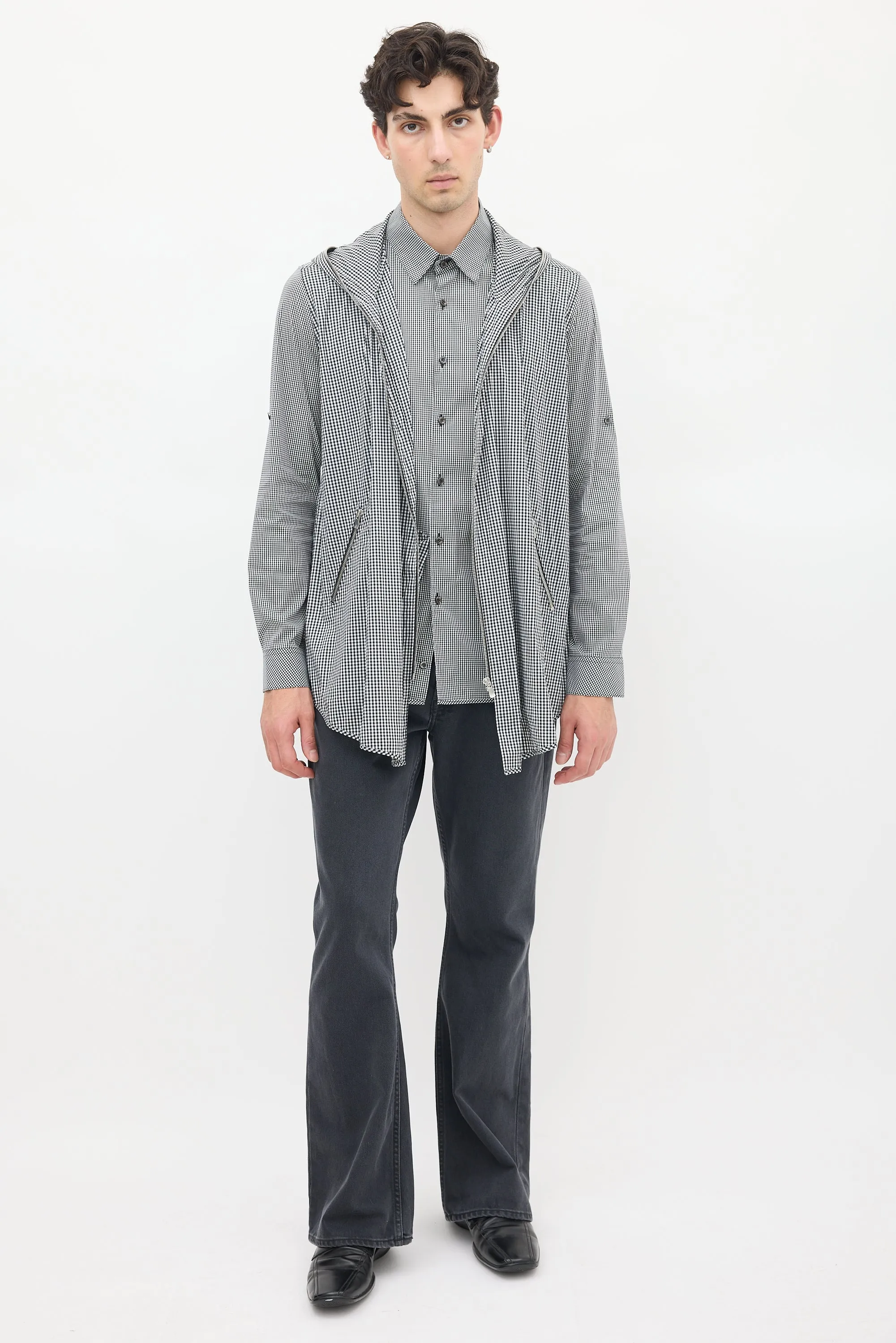 Black & White Cotton Gingham Layered Shirt Jacket