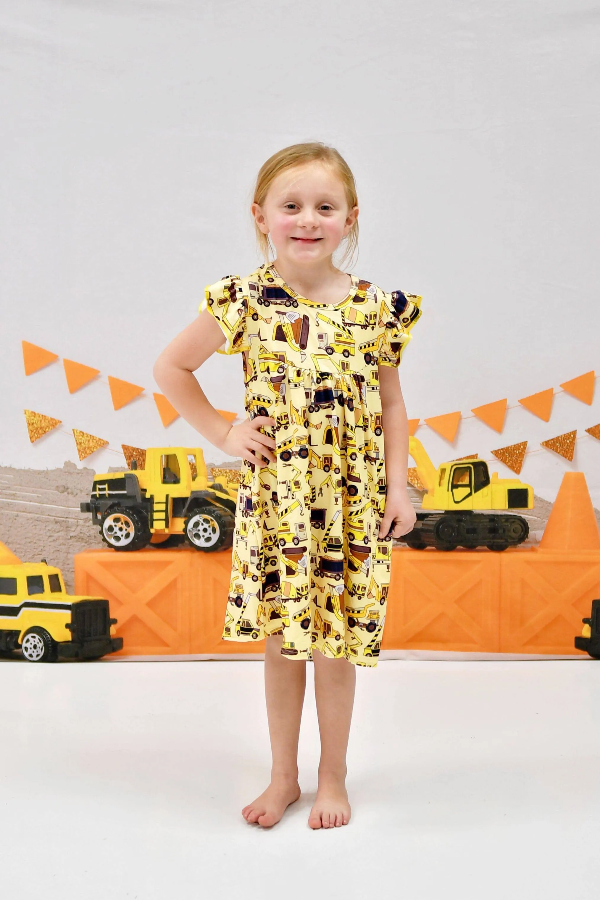 Construction Milk Silk Flutter Dress