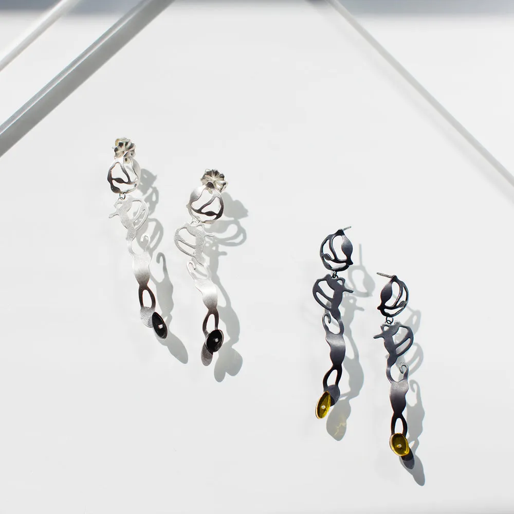 Dancing Seaweed Earrings in Oxidized Silver