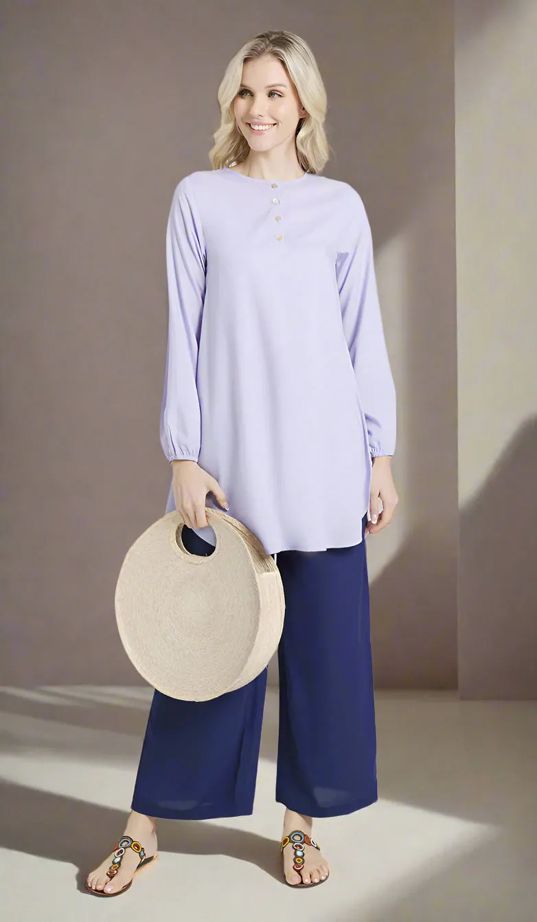 Darya Mostly Cotton Simple Everyday Tunic - Lavender