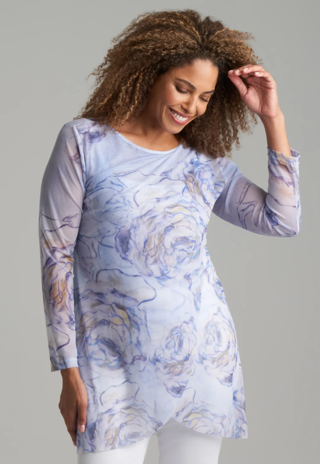 Diane Sheer Mesh Top in Blue Noisette