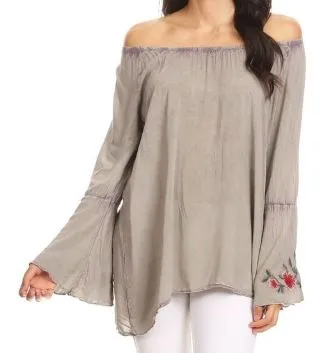 Embroidered Bell Sleeve Top
