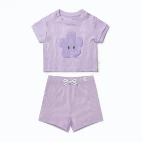Flower Ribbed Short Sleeve Tee & Shorts Outfit