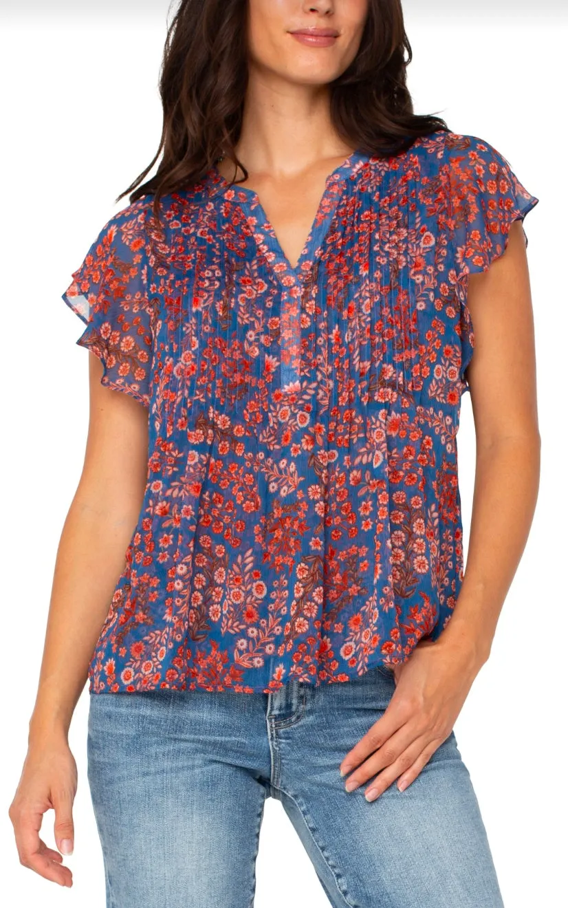 Flutter Sleeve Pintuck Woven Blouse