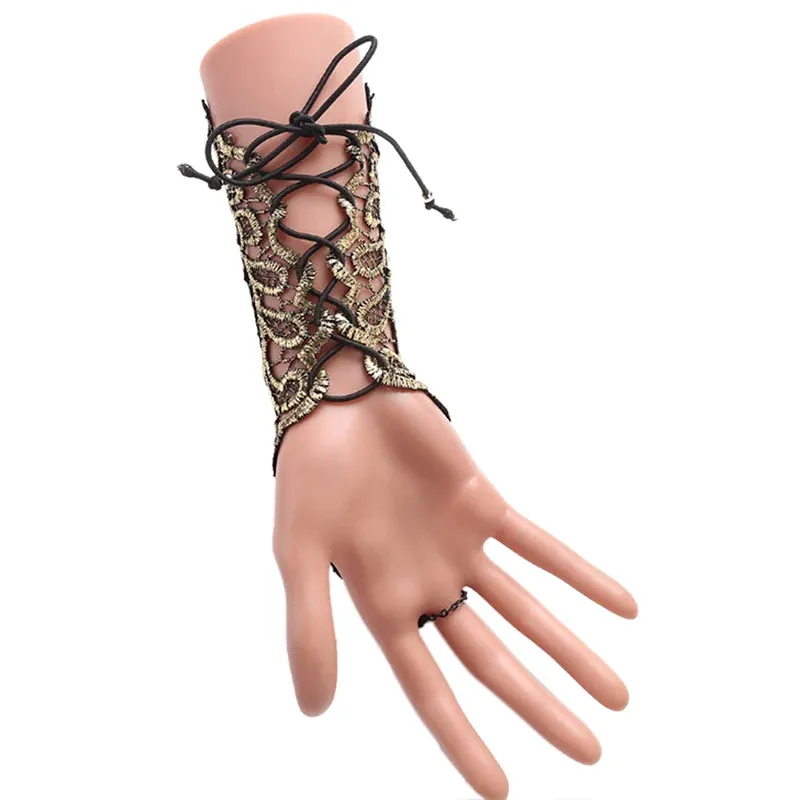 Gothic Steampunk Black Lace Fingerless Glove Bracelet