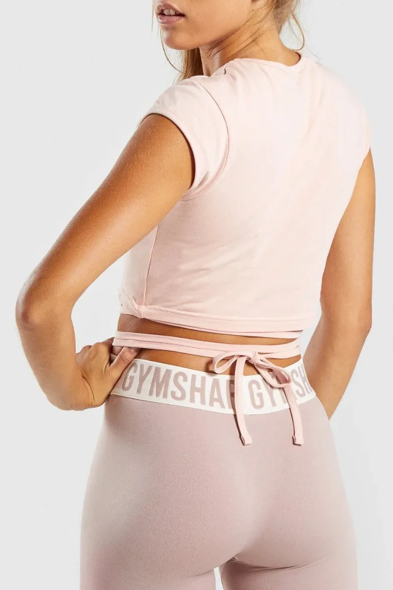 Gymshark Ribbon Capped Sleeve Crop Top Blush Nude