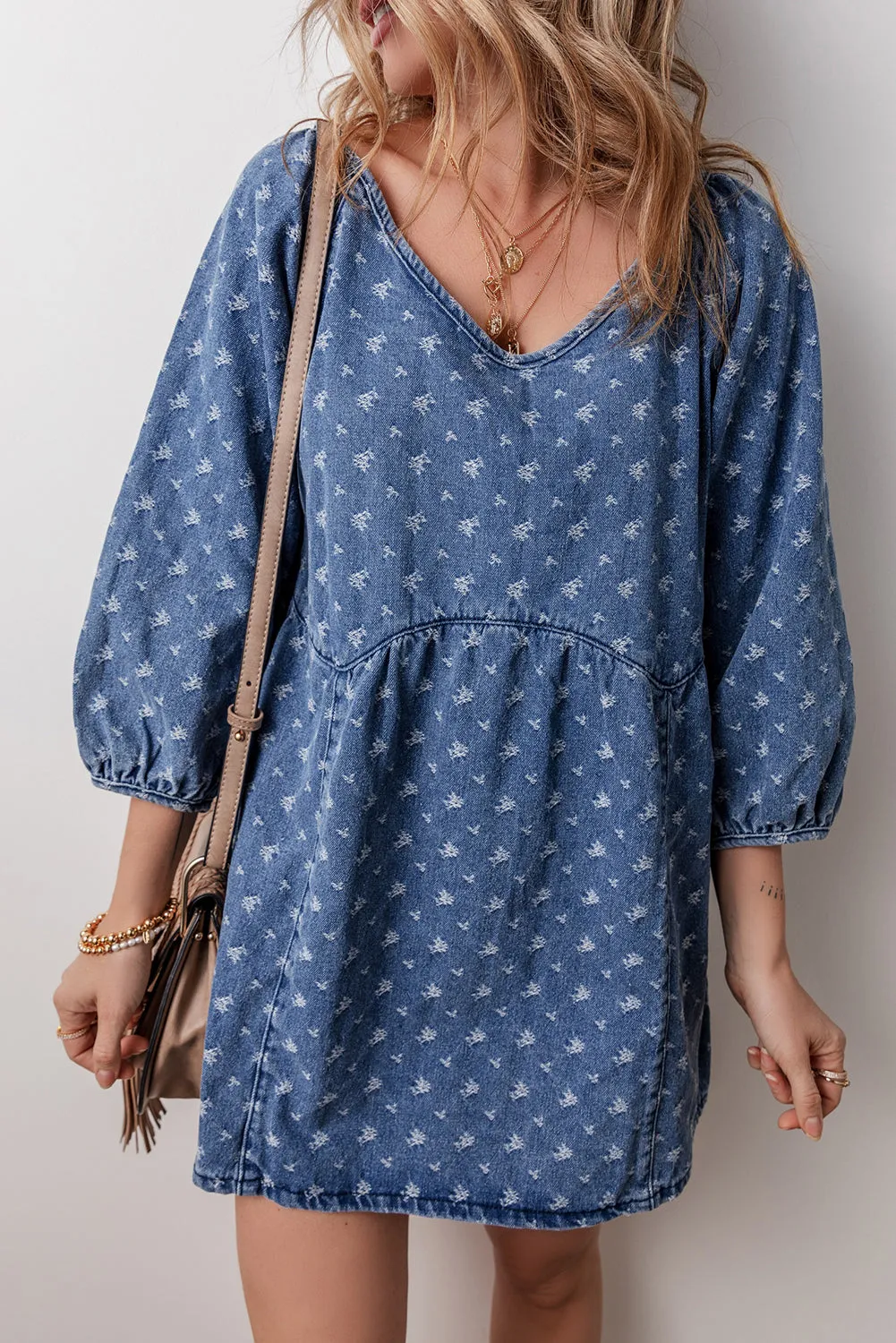 Hazel Open Back Loose Fit Denim Dress