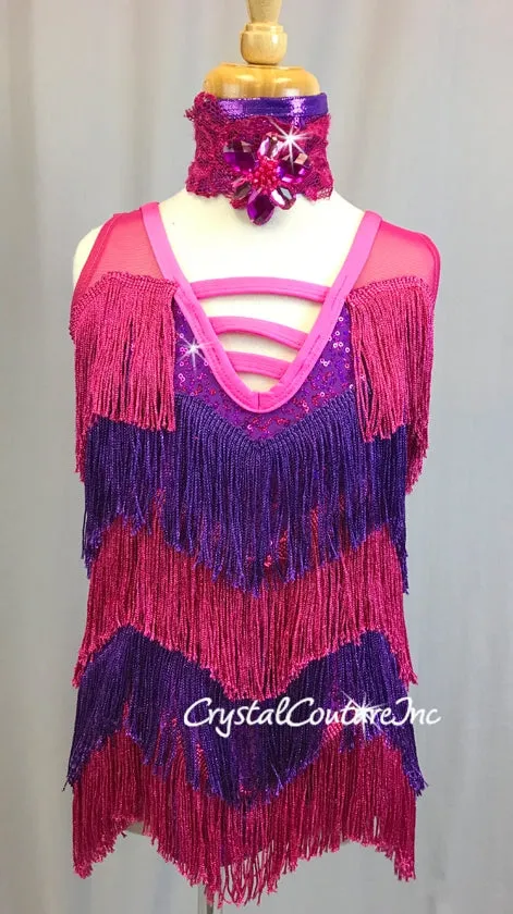 Hot Pink and Purple Fringe Dress with Hot Pink Leotard