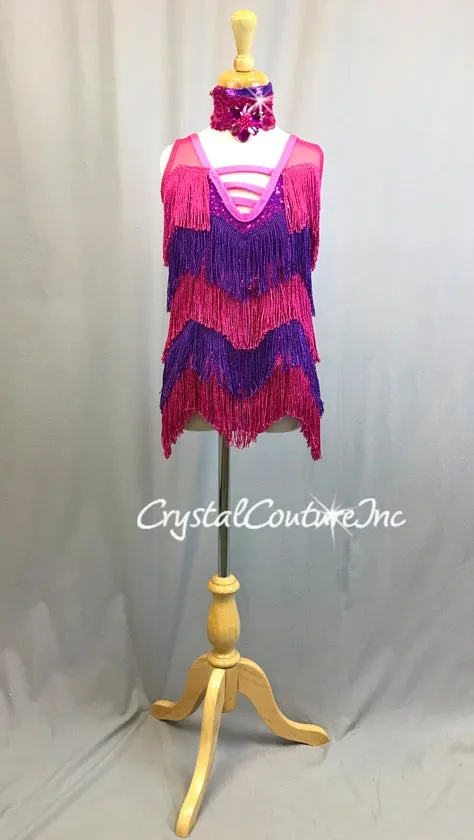 Hot Pink and Purple Fringe Dress with Hot Pink Leotard