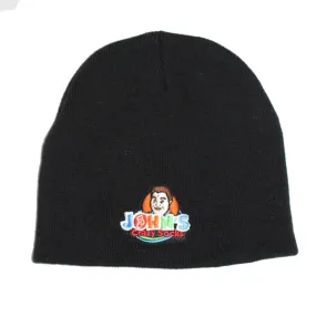 John's Black Embroidered Beanie Knit Hat