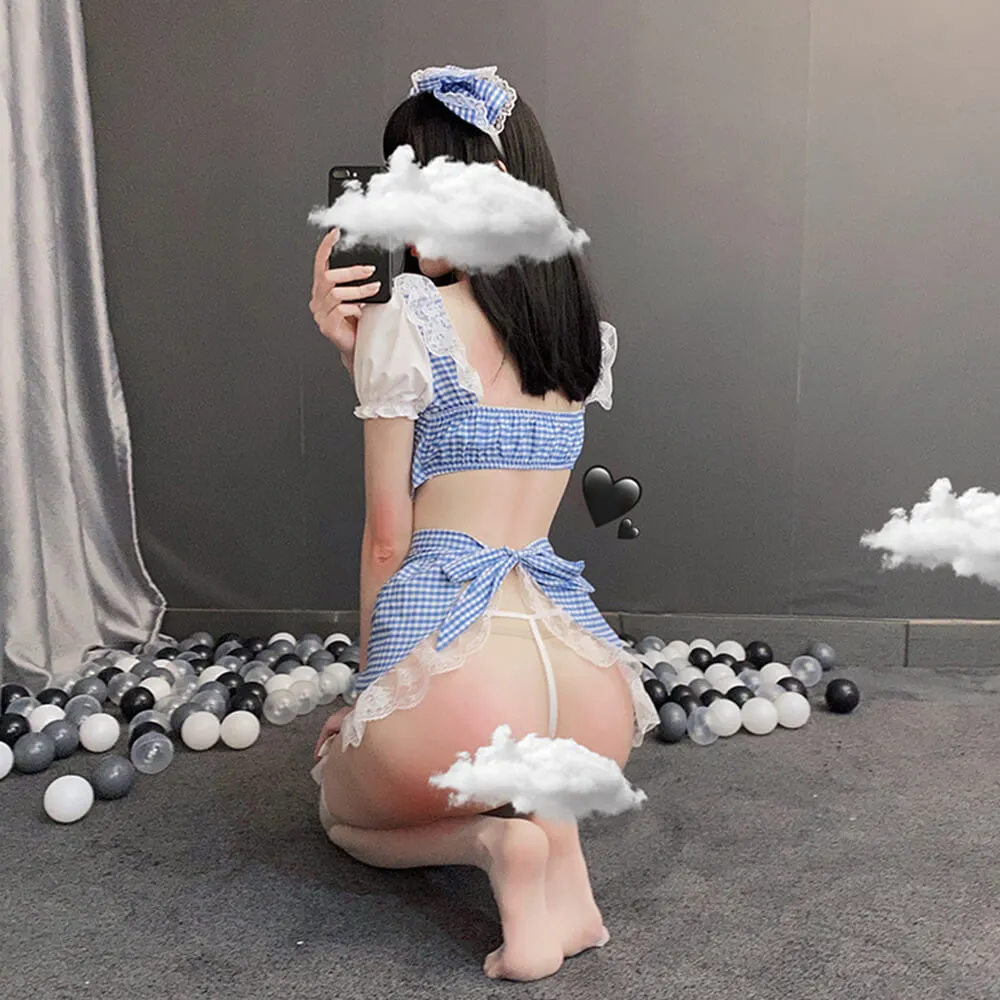 Lace Anime French Maid Lingerie Cosplay Babydoll Dress with Apron Costume