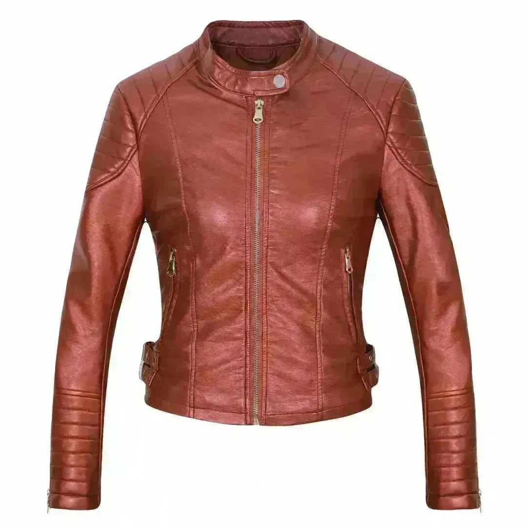 Ladies Fall and Winter Slim fit Leather Jacket  Biker Jacket Women
