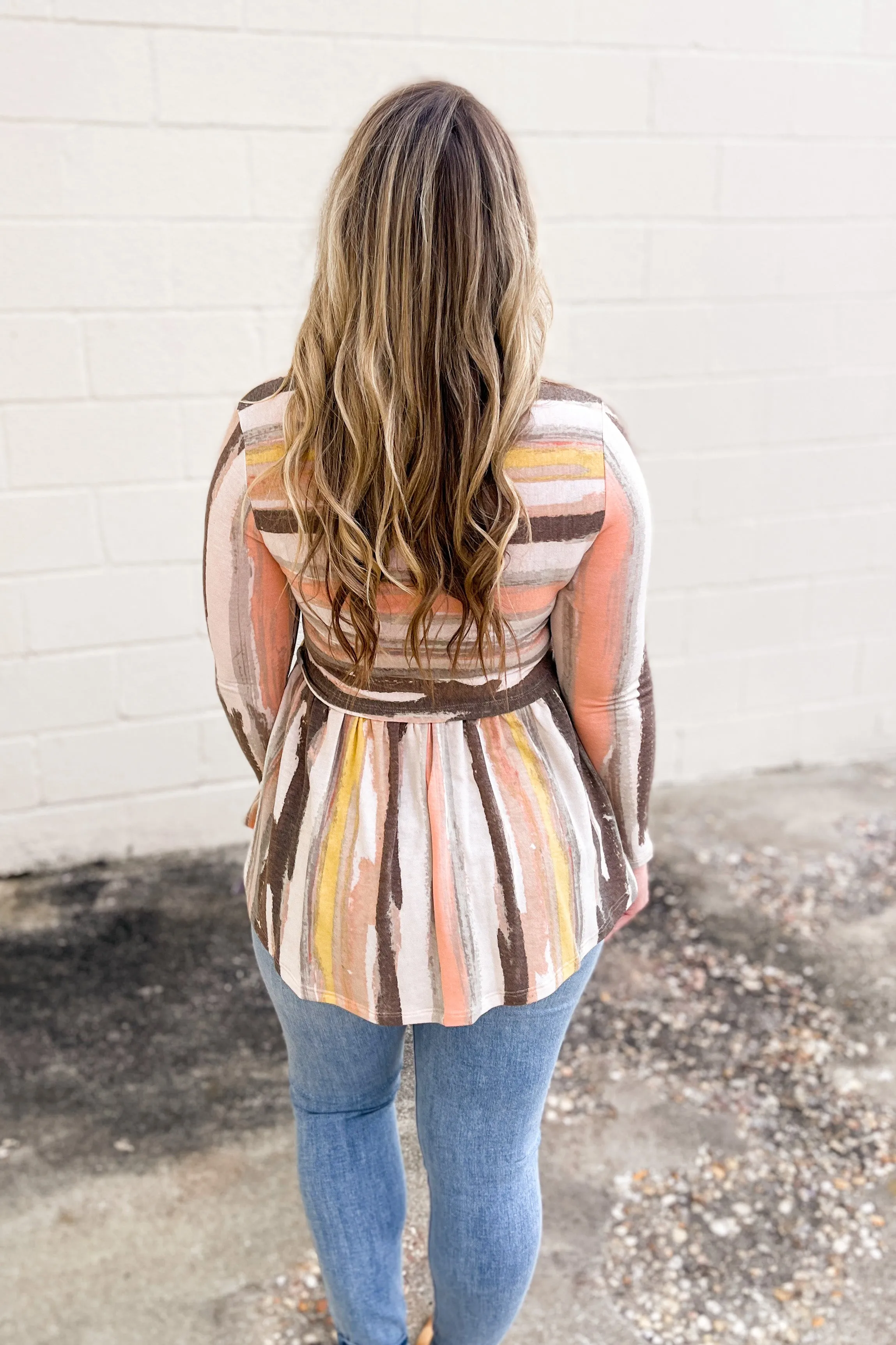 Live My Life Babydoll Top, Peach/Brown