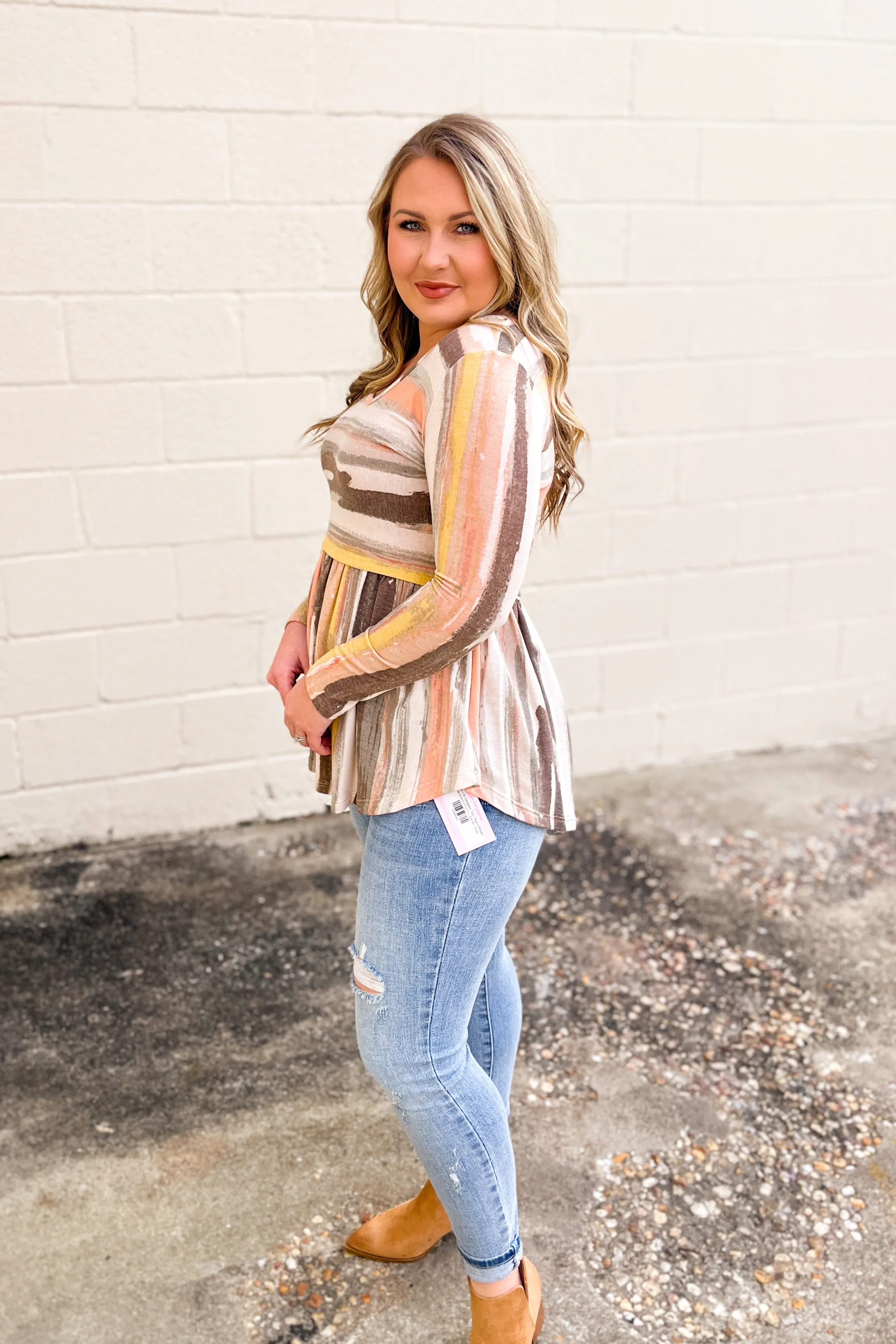 Live My Life Babydoll Top, Peach/Brown