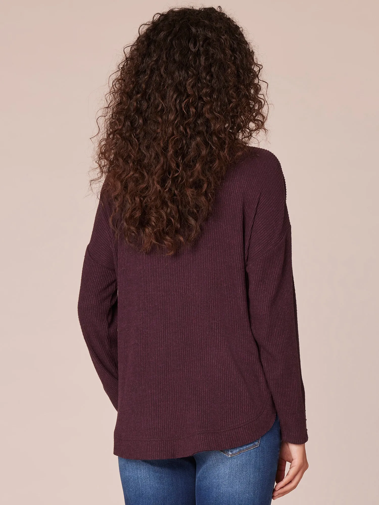 Long Sleeve Cowl Neck Petite Knit Tunic with Ribbon Detail