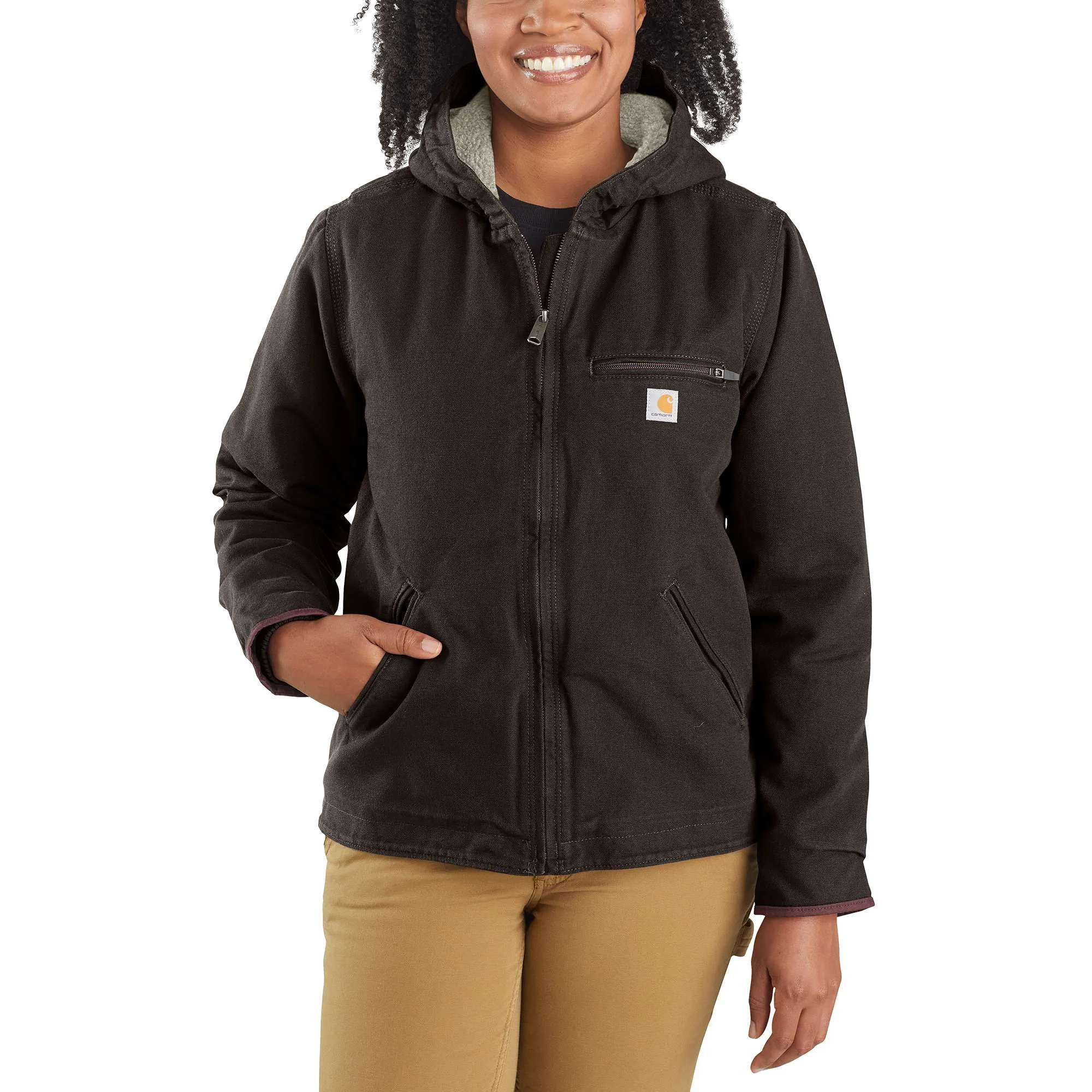 Loose Fit Washed Duck Sherpa-Lined Jacket