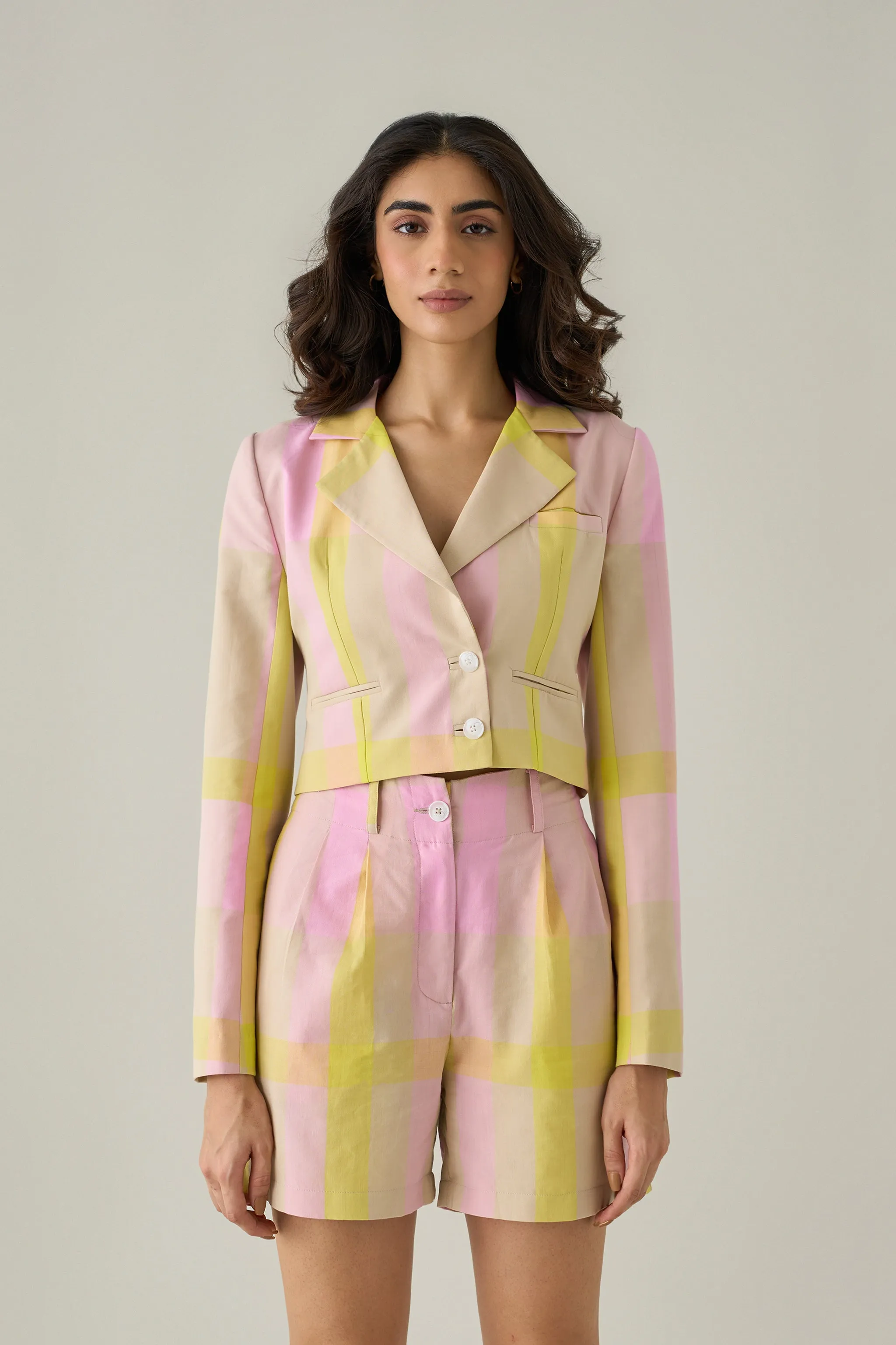 Madras Check Cropped Blazer & Shorts Co-ord Set