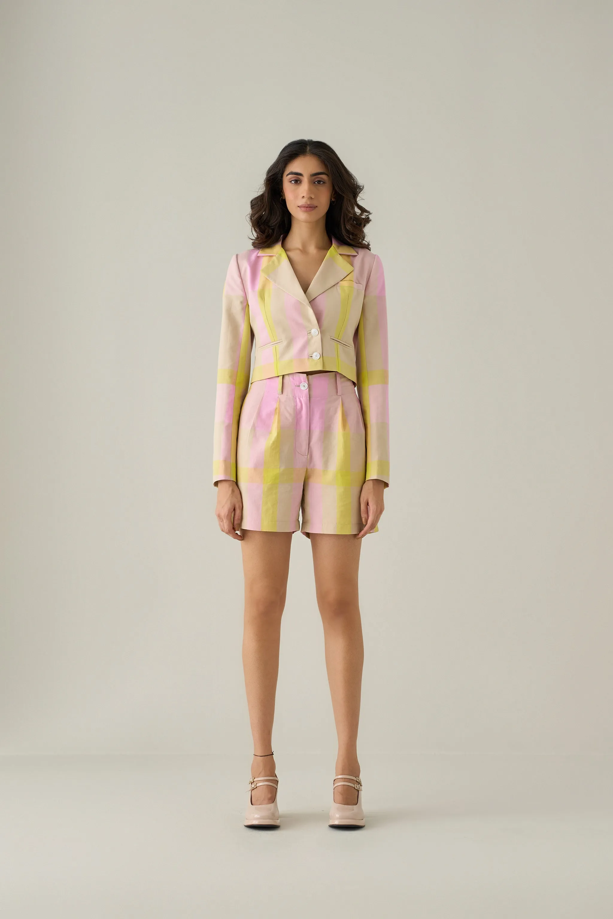 Madras Check Cropped Blazer & Shorts Co-ord Set