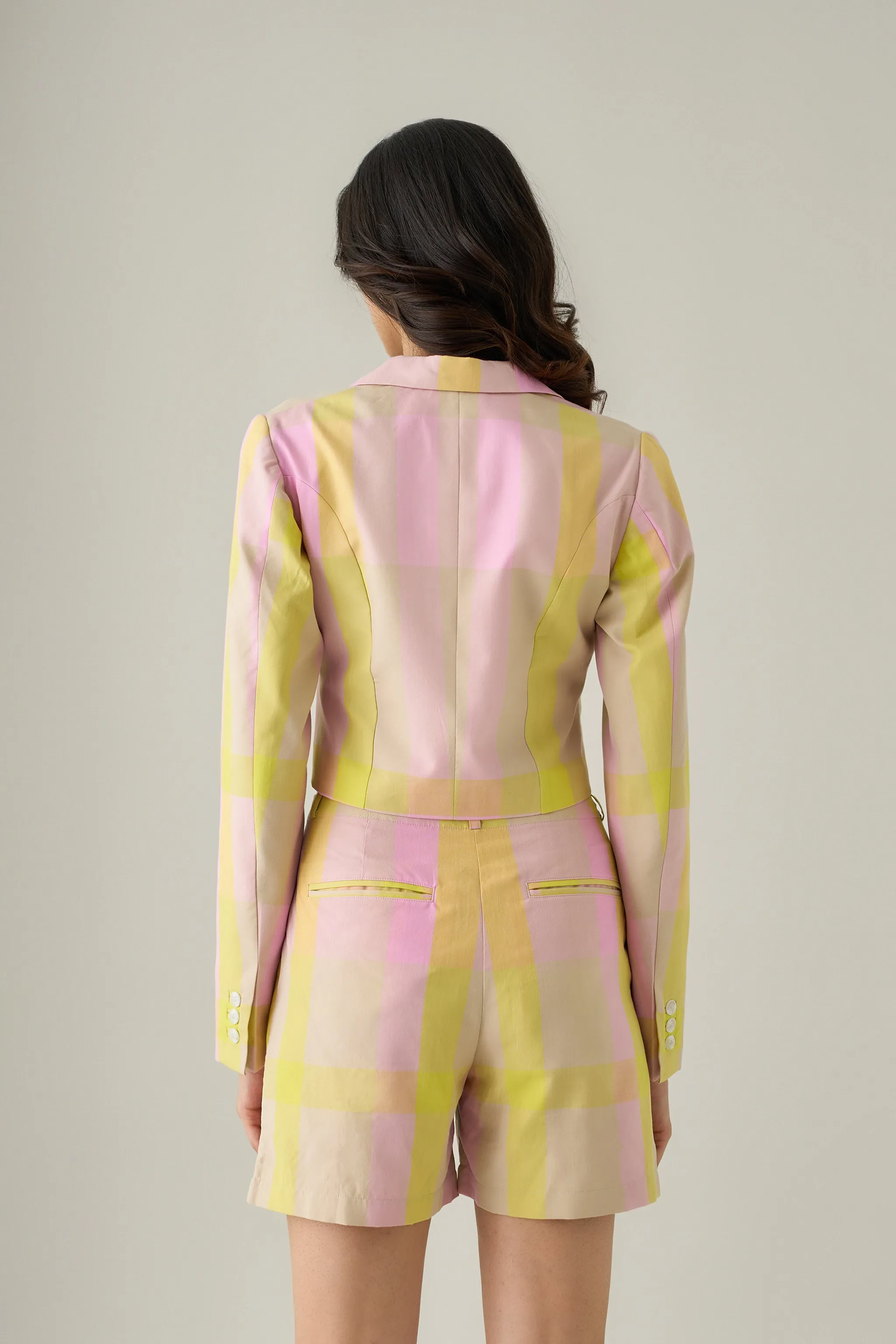Madras Check Cropped Blazer & Shorts Co-ord Set