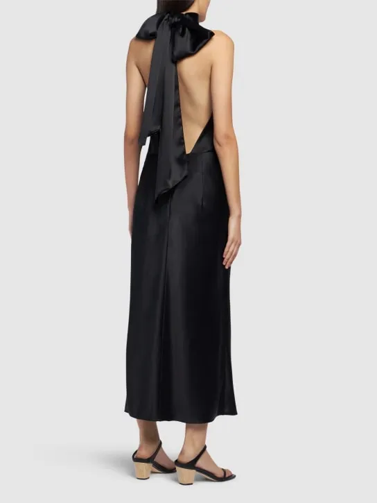Max Mara   Moli satin long dress w/ self-tie panel 