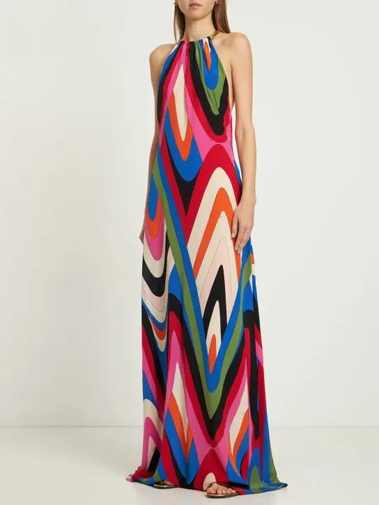 Pucci   Crepe de chine Moiré print long dress 