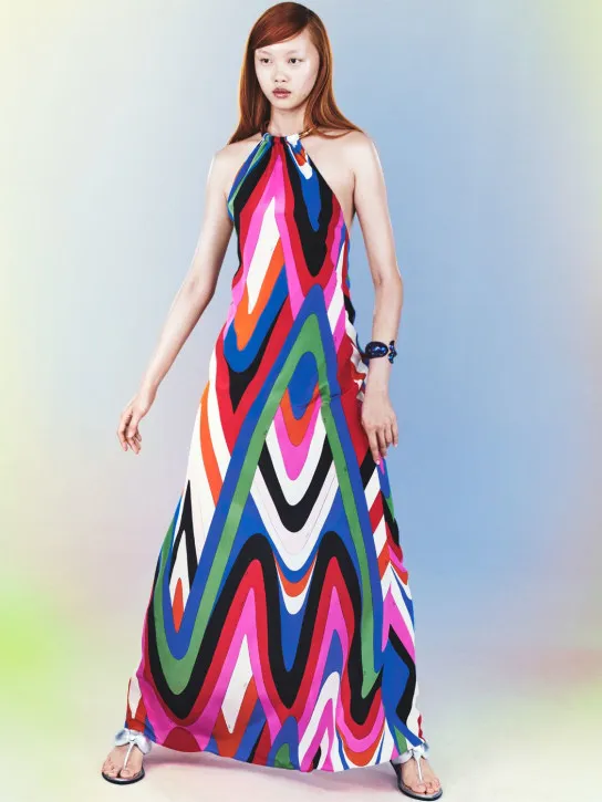 Pucci   Crepe de chine Moiré print long dress 