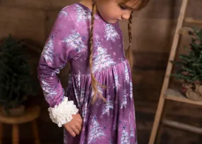 Purple Christmas Trees Long Ruffles Sleeve Tunic/Dress