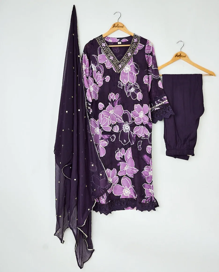 Purple Kurta, Pants and Dupatta set