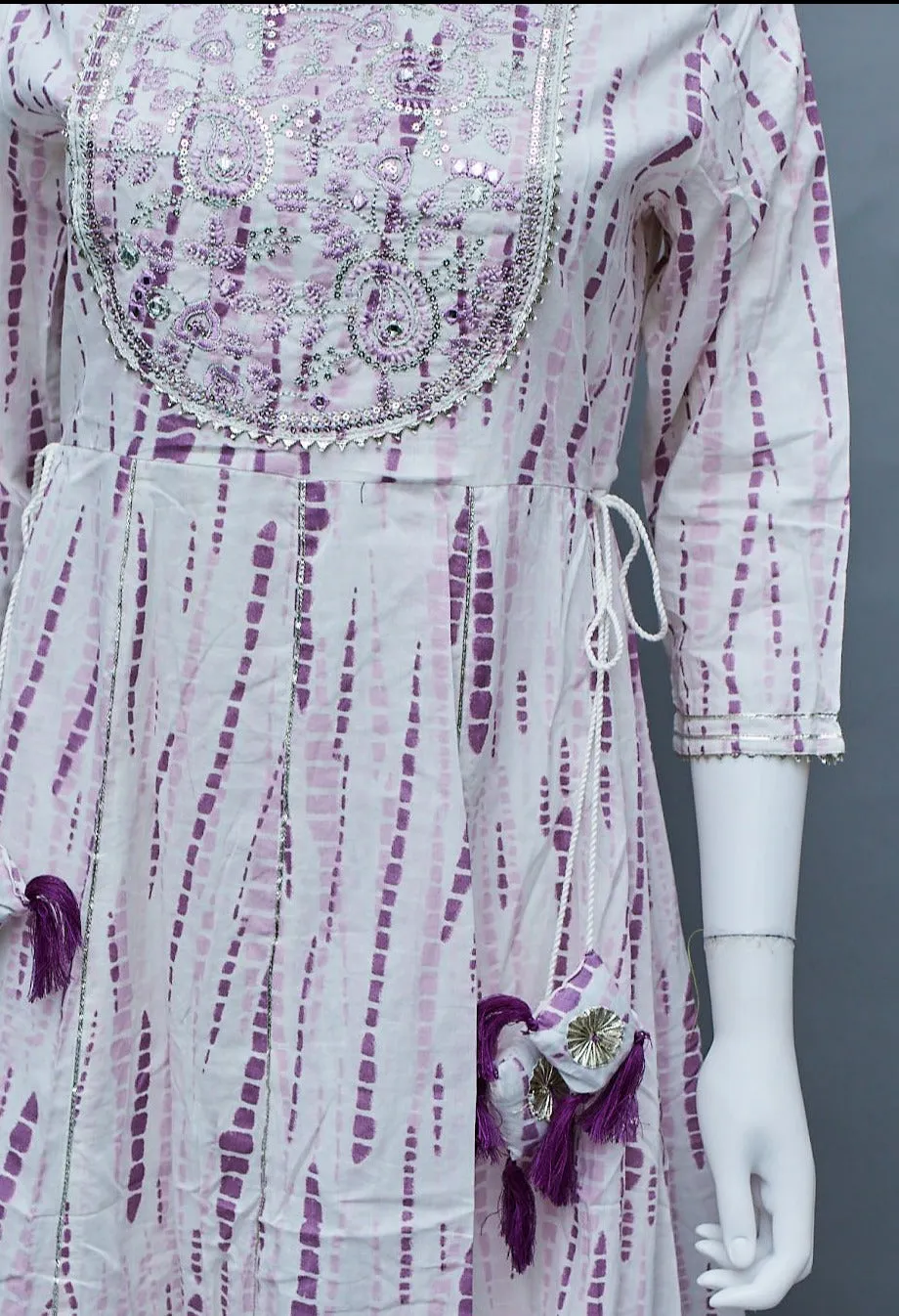 Purple White A-Line Kurti