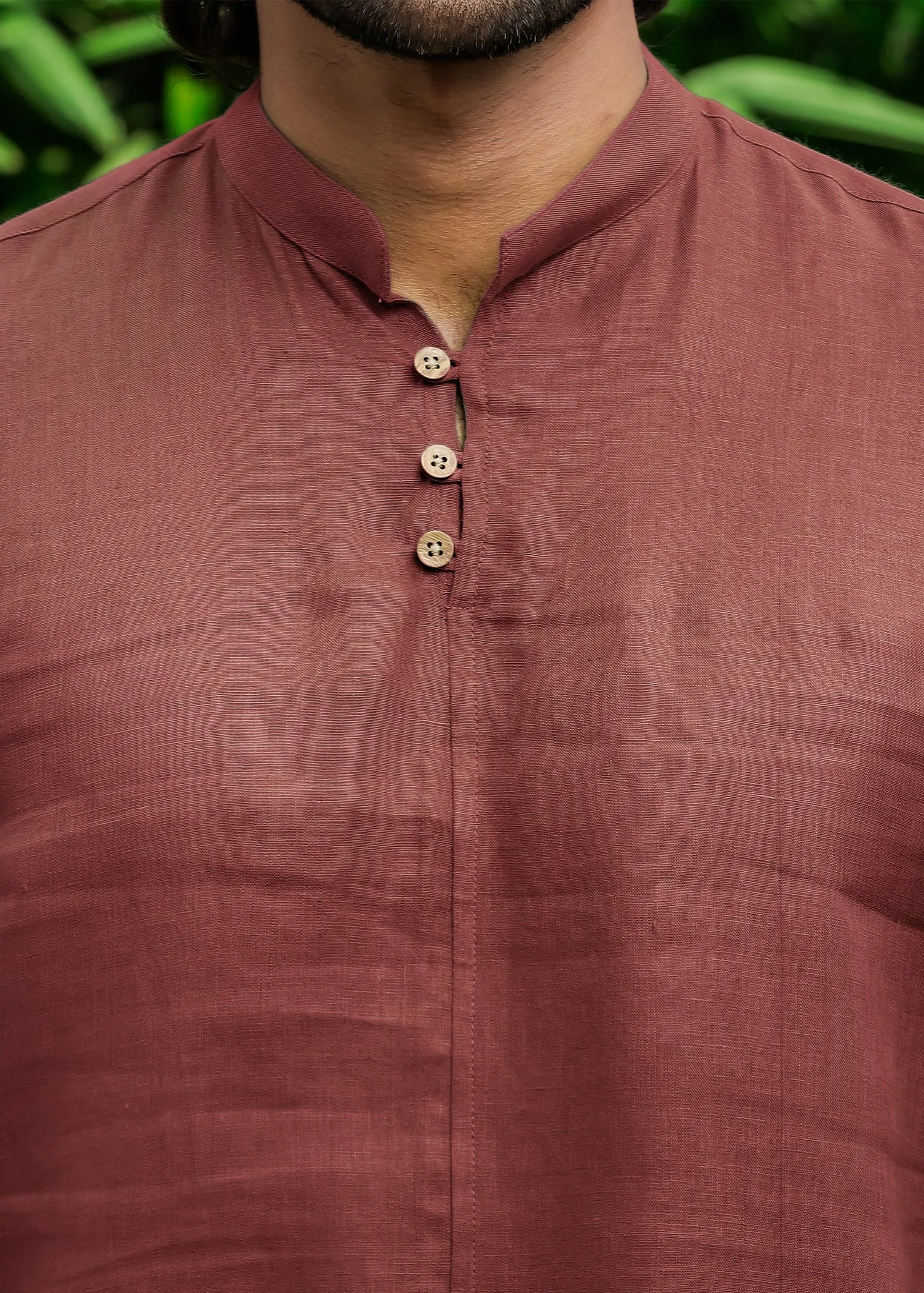 Quinn Half Placket Pure Linen Full Sleeve Shirt - Terracotta Red