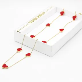 Red Gold Plated Heart Long Length Necklace