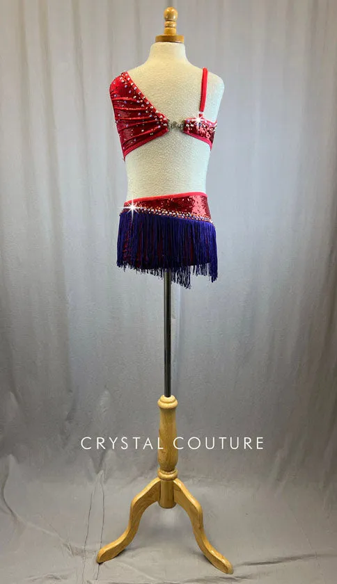 Red Sequin Lycra Leotard with Purple Fringe