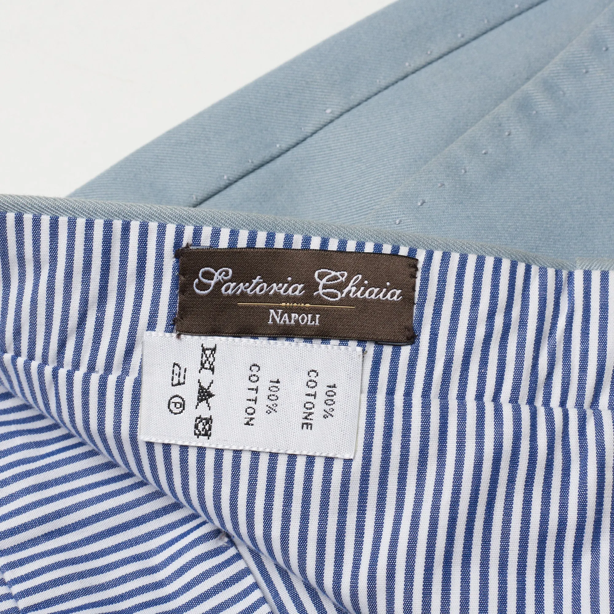 Sartoria CHIAIA Bespoke Handmade Light Blue Cotton Flat Front Chino Pants EU 52 US 36