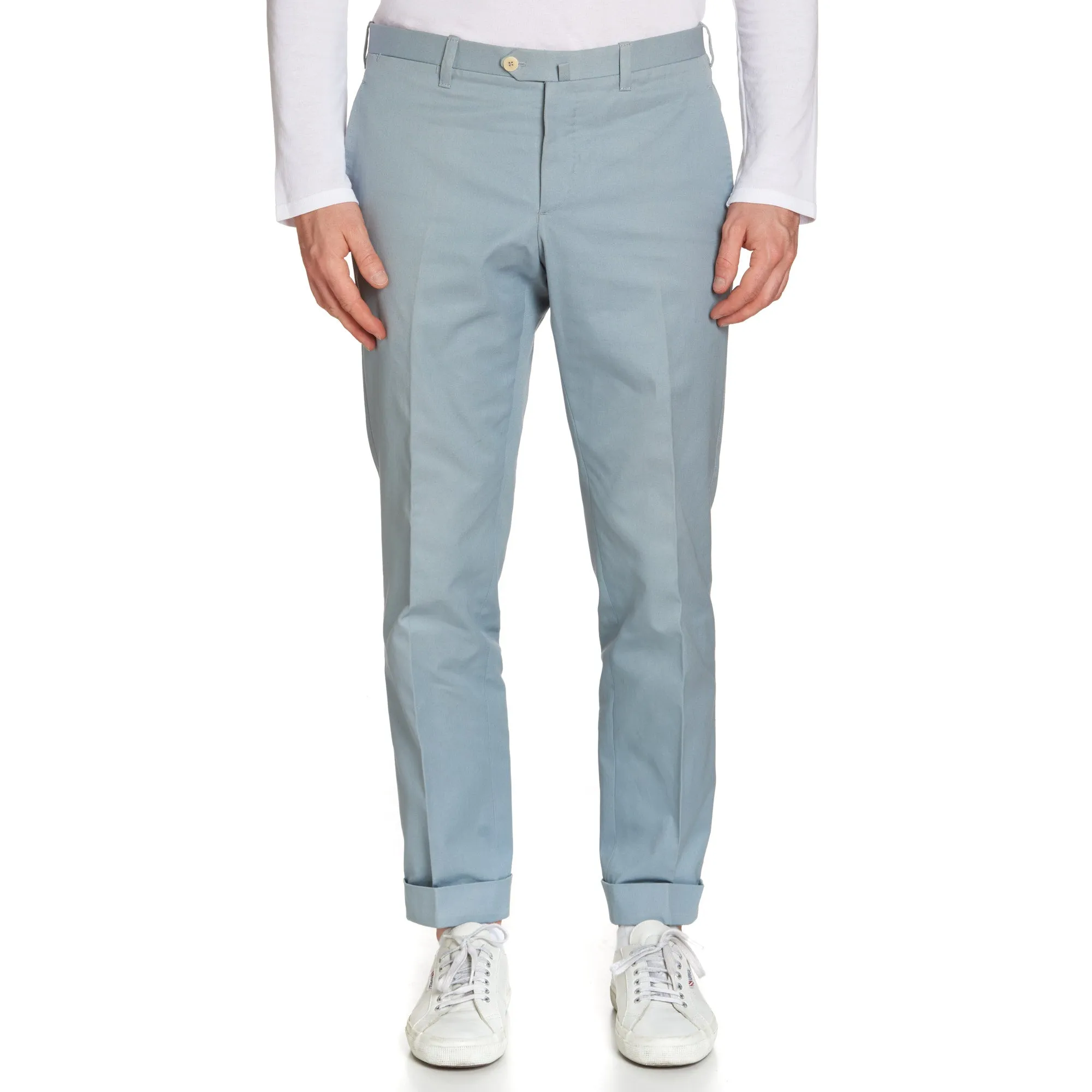 Sartoria CHIAIA Bespoke Handmade Light Blue Cotton Flat Front Chino Pants EU 52 US 36