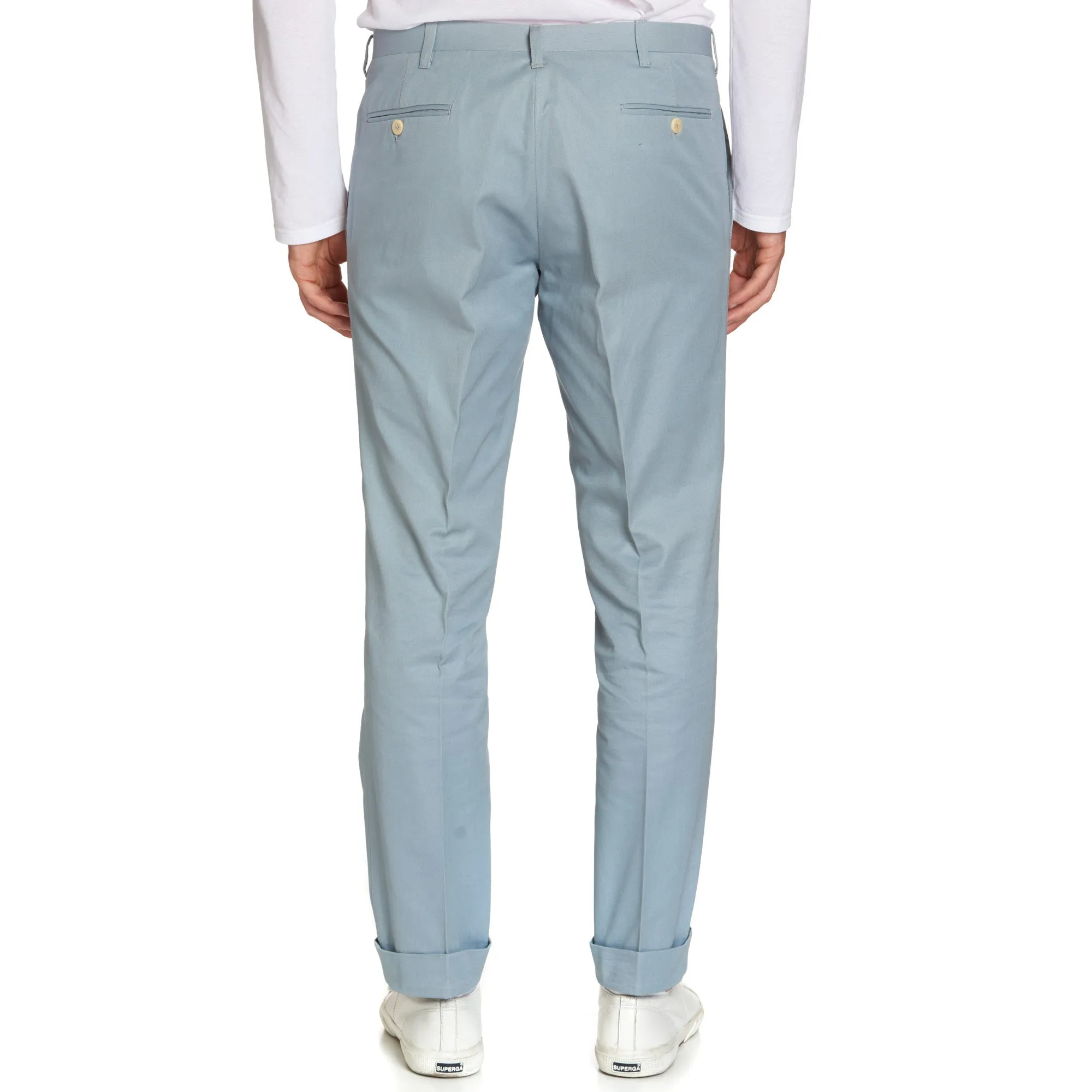 Sartoria CHIAIA Bespoke Handmade Light Blue Cotton Flat Front Chino Pants EU 52 US 36