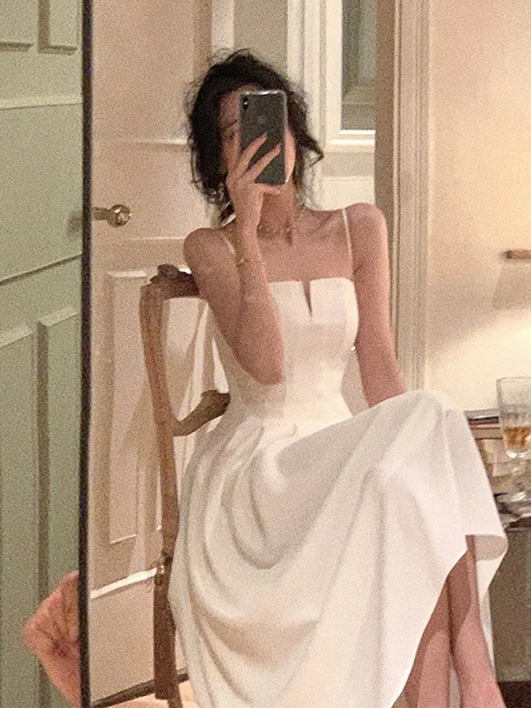sexy white suspender dress     S5776