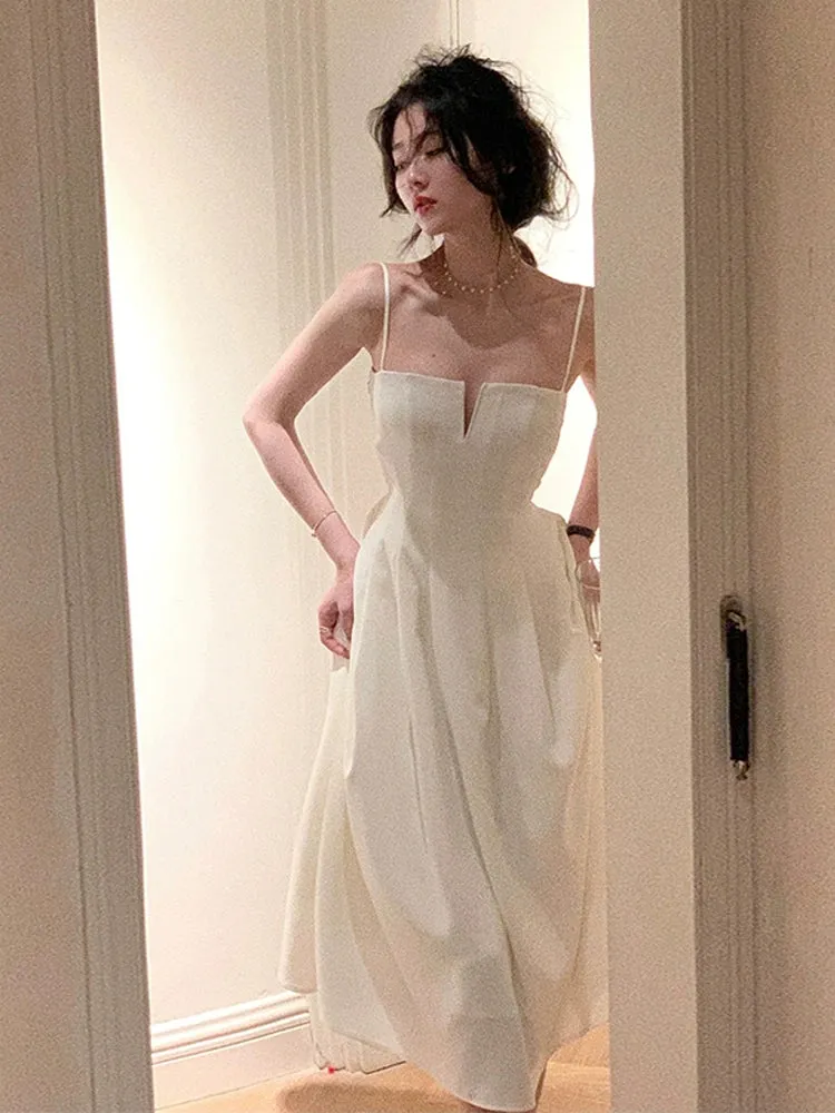sexy white suspender dress     S5776