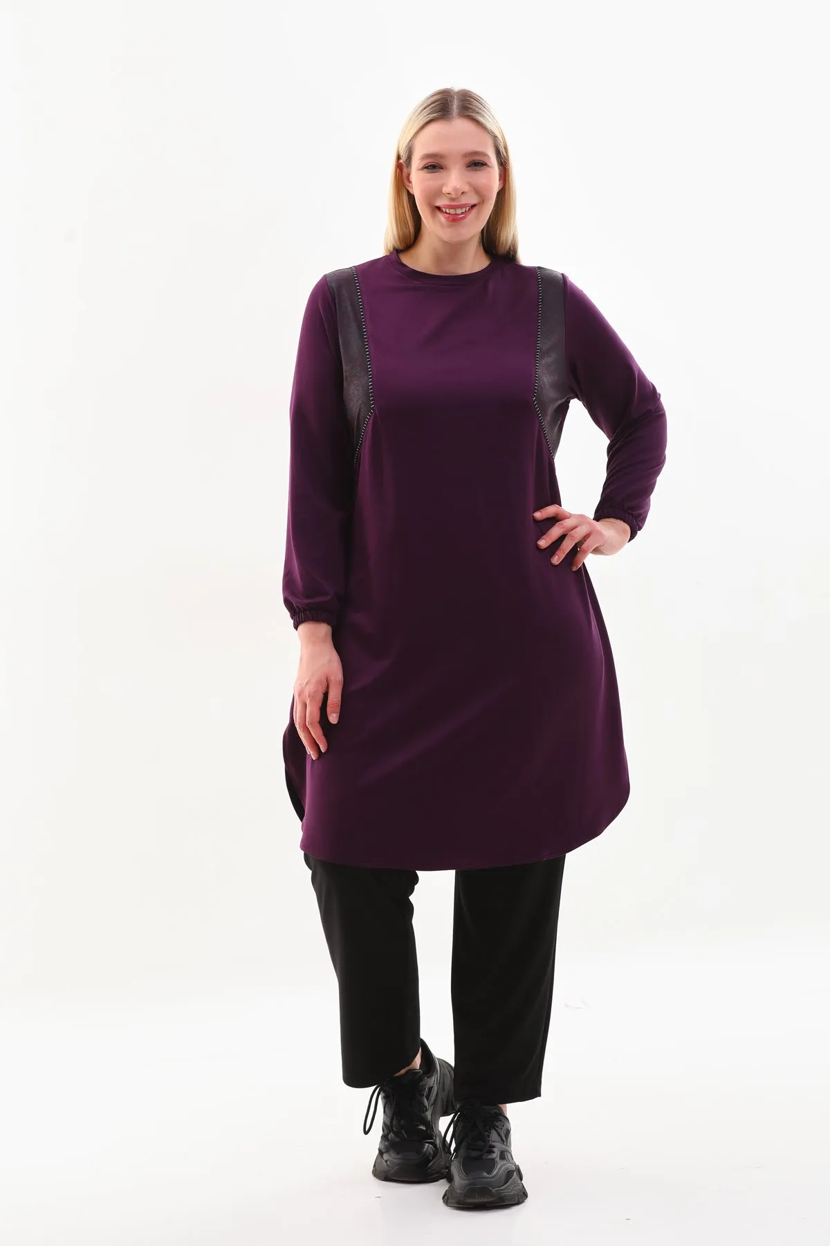SR Leather Dtld Tunic Purple